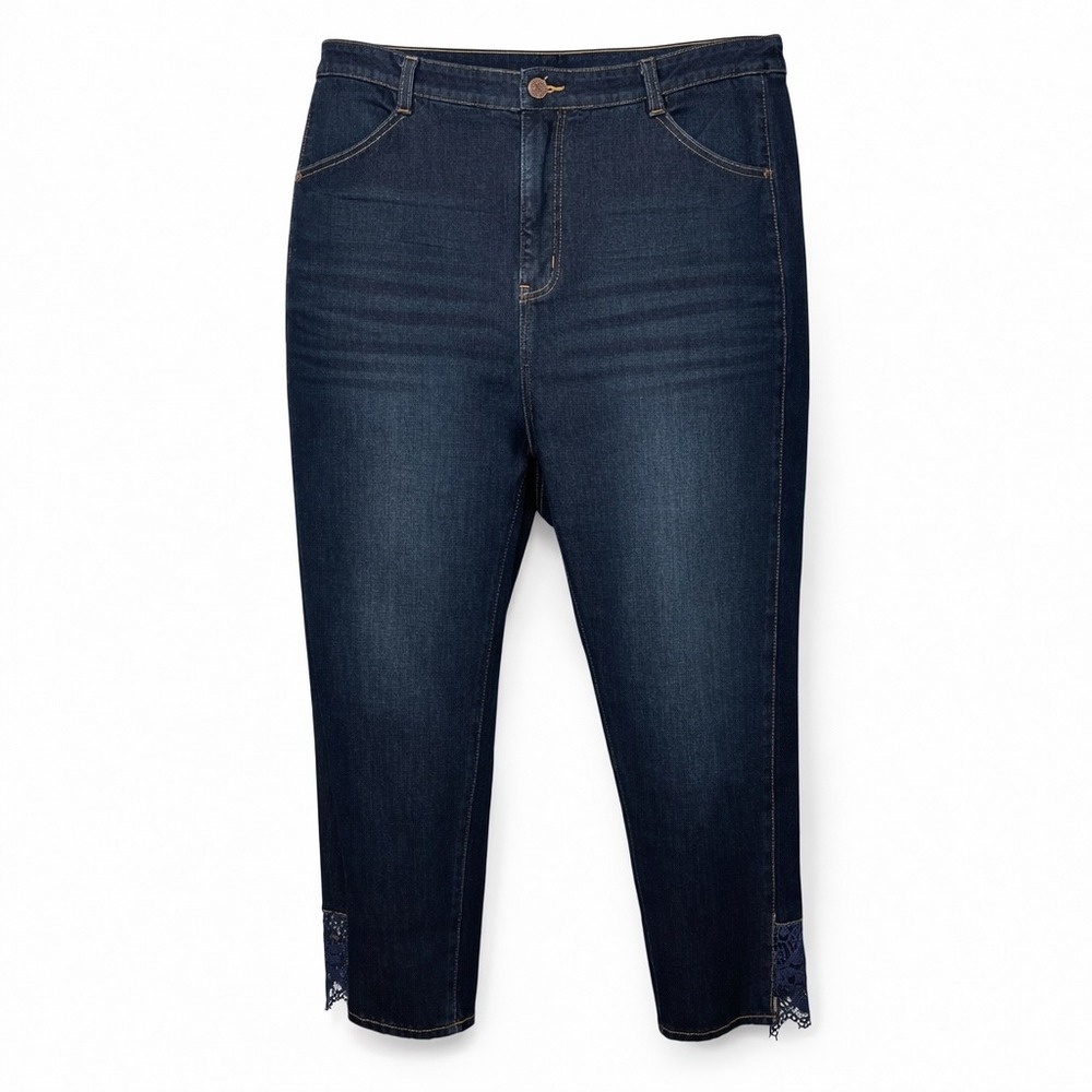 Soft Surroundings 20W Dark Wash High‎ Rise Cropped Jeans with Lace Trim Detail